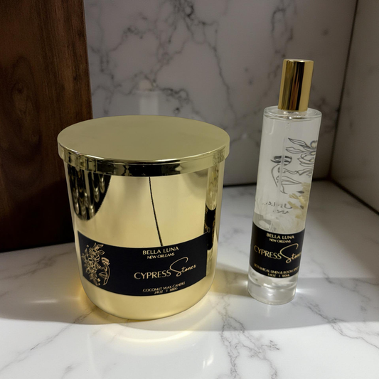 24oz Candle & Linen Spray set - Cypress Stones
