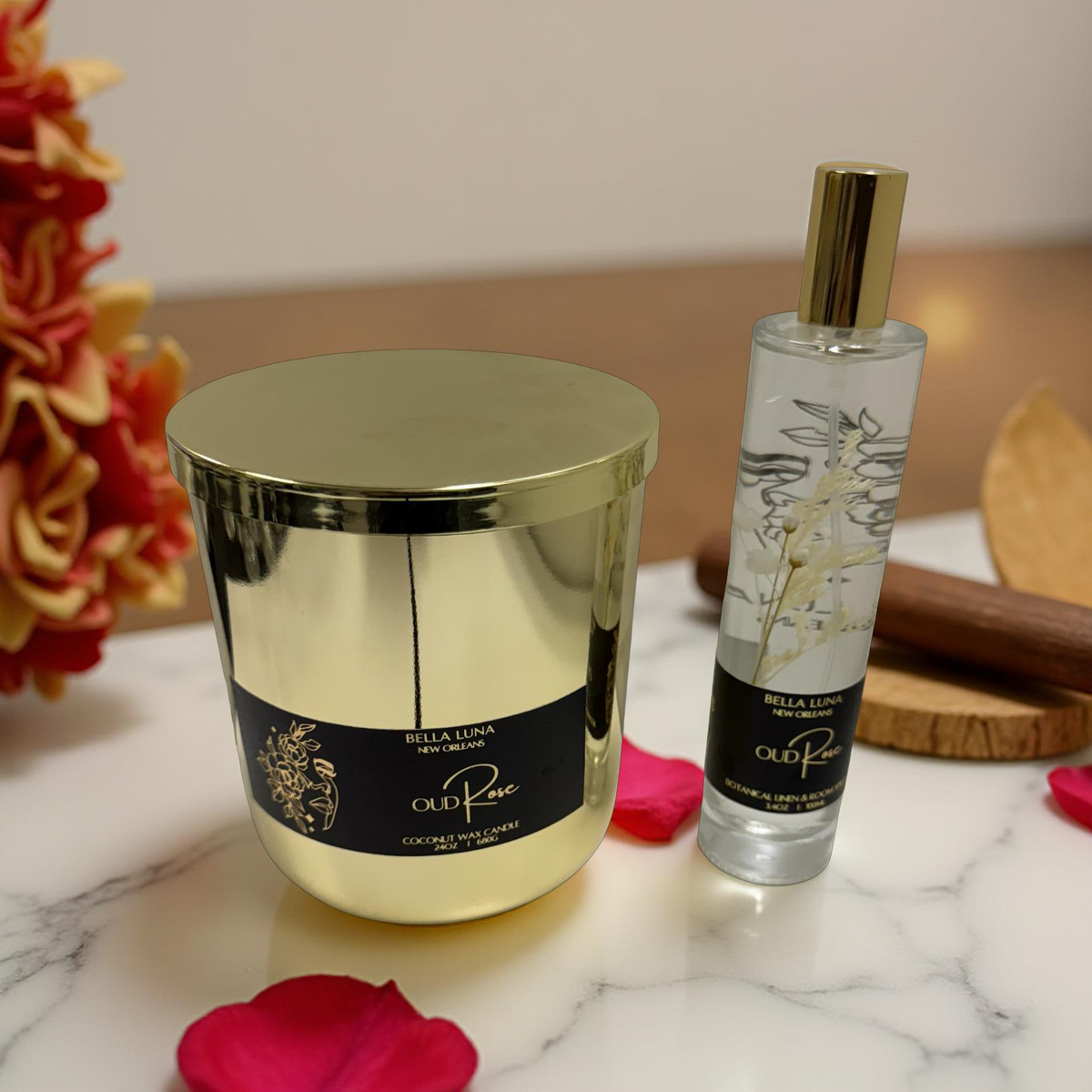 24oz Candle & Linen Spray set - Selina – Bella Luna Luxury